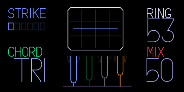 BELL screen with a flat scope trace and four tuning forks