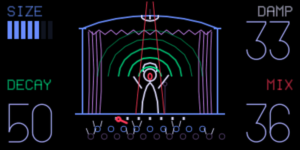 LINGER reverb screen: a singer on a stage with curtains