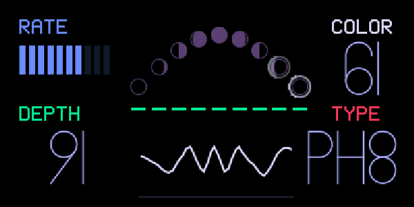 MOON screen as an eight-stage phaser with moon phases across the sky
