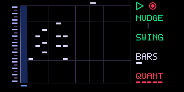TRACK sequencer screen: a piano roll with recorded chords